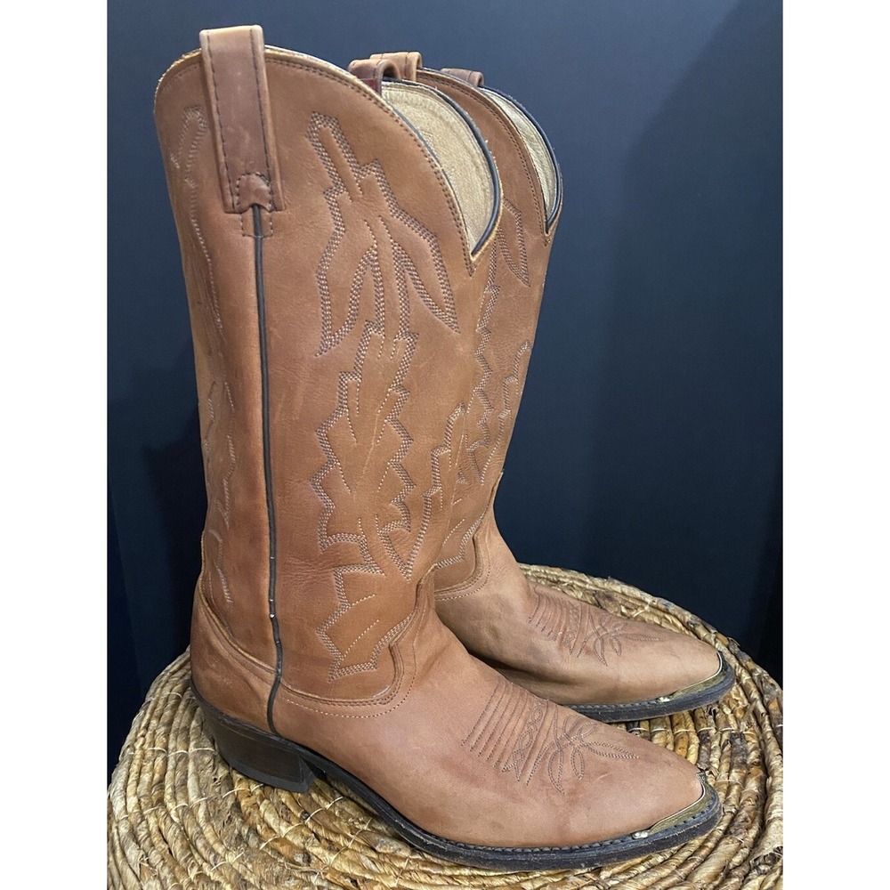 Vtg Dan Post Marlboro Leather Cowboy Boots Men Western Rancher Riding Barn 9D